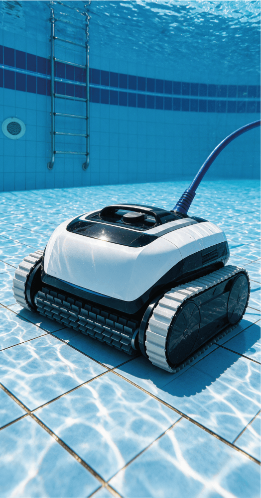Robot limpiafondos eléctrico en una piscina